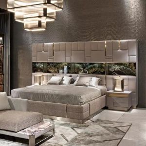 NIEUW 2024 AANSPRAKEN Italiaanse luxe slaapkamermeubels High -end lederen tweepersoonsbed Big hoofdeinde Luxe Modern King Size Bed