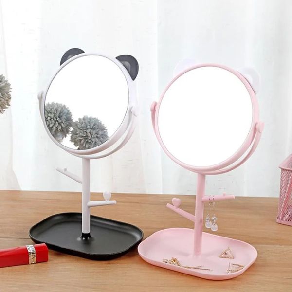 Nouveau miroir de maquillage de l'oreille de chat mignon 2024 avec porte-bijoux porte-greffage à 360 ° Table de rotation Base de comptoir Utilisation pour les miroirs cosmétiques de bureau de salle de bain