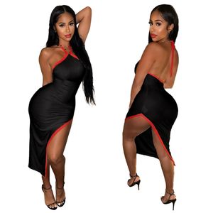 Nouveau 2024 Designer Sexy Robes d'été Femmes Dos Nu Robe Midi Femme Bandage Ouvert Côté Robe Moulante Mode Streetwear Night Club Party Wear 9250