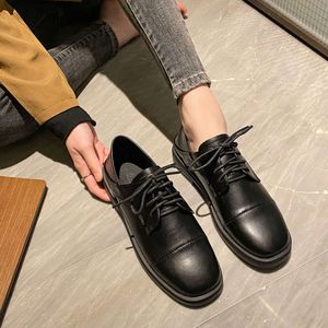 Nouveau 2024 Flat Womens Lefu Bottom British Small Leather JK Veet noir polyvalent Travail Beau Single Chaussures 76917