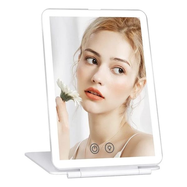 Nouveau miroir à LED pliant 2024 miroir de maquillage à écran tactile 3 couleurs modes lumineux miroirs cosmétiques miroir de maquillage pliable rechargeable USB pour