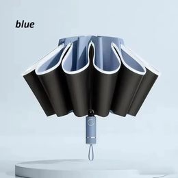 Nuevo paraguas plegable inversa completamente automática 2024 con paraguas UV de rayos reflectantes a prueba de viento para un paraguas de plegado a prueba de viento automático
