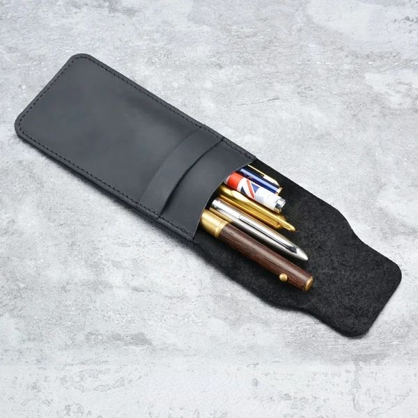 Nouveau sac de stylo fait à la main 2024 de CowHide en cuir véritable sac rétro crayon vintage crayon crayon sac de rangement pour journal de voyage en cuir