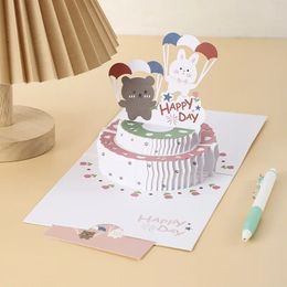 NIEUW 2024 Gelukkige verjaardag 3d driedimensionale vouwtaart Cartoon wenskaart meisje verjaardag wenskaarten cadeaubon met envelope1.3D