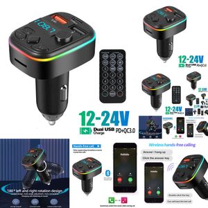 NIEUW 2024 Haar auto-elektronica-auto Bluetooth 5.0 FM-zender Handsfree autokit met PD 20W Type-C dubbele USB 3.4A Fast Charger Ambient Light Sigarettenaansteker