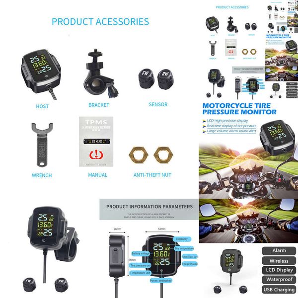 Nuevo 2024 Sistema de monitorización de presión de la presión del neumático TPMS de la motocicleta de su electrón