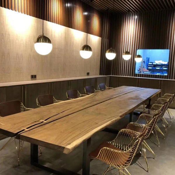 Nouveau meubles industriels 2024 panneaux latéraux de vie modernes taille de table à manger en bois solide en noyer massif en bois