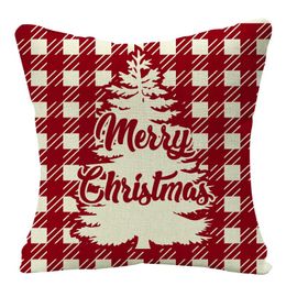 NOUVEAU 2024 lin rouge écossais à carreaux de Noël coussins de Noël arbres reiniers flocons de neige oreillers décoratifs de Noël pour lit de canapé de canapé -
