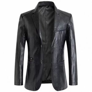 Nouveau 2024 Veste en cuir de marque pour hommes Printemps Automne Couleur unie Slim Fit Blazer Vestes Homme Causal Manteau imperméable surdimensionné M-7XL r9dW #
