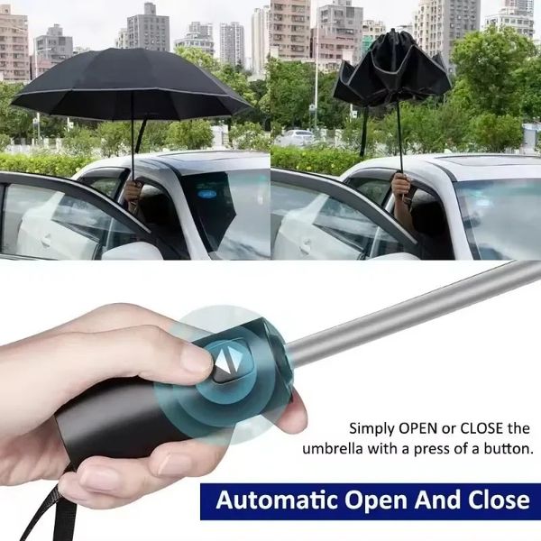 Nouveau parapluie de pliage inversé entièrement automatique 2024 hommes avec parapluie UV à bande de réflexion entièrement automatique - Protection UV pliage