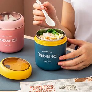nuevo contenedor de alimentos de lonchera termal 2024 con cuchara de acero inoxidable taza de sopa de sopa lonchera taza desayuno portatil
