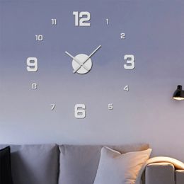 Nouveau 2024 Design moderne grande horloge murale 3d bricolage en quartz horloges de mode montres en acrylique miroir autocollants salon décor à la maison horloge pour pour