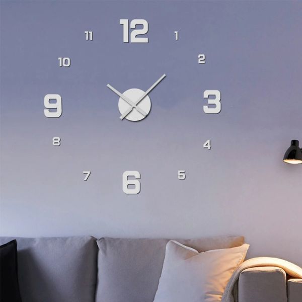 Nouveau 2024 Design moderne grande horloge murale 3d bricolage en quartz horloges de mode montres en acrylique miroir autocollants salon décor à la maison horloge pour pour