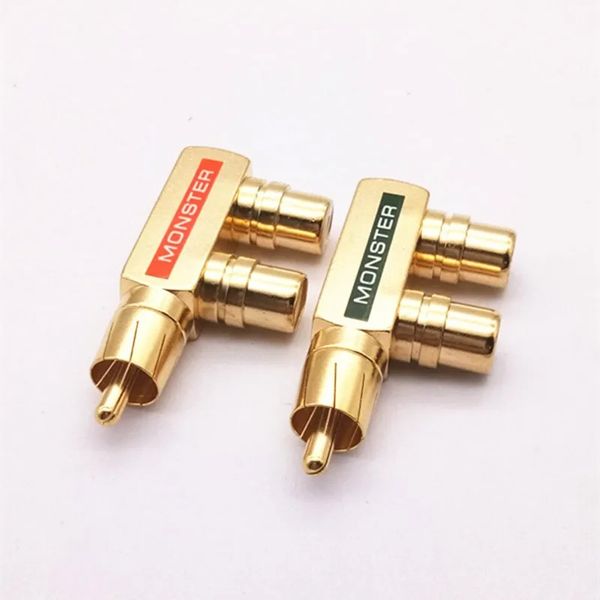 Nouveau 2024 Monster Copper plaqué or Lotus One Divisé RCA Male à 2RCA Femelle Signal Femelle Convertisseur Convertisseur Splitter Adapter Cable