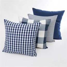 new 2024 New Plaid Striped Polyester Cotton Canvas Cushion Cover Pillow Case Navy Blue Chair Sofa Home Decor Throw Pillow Cover1. for New