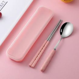 new 2024 Outdoor Reusable Practical Transparent Cover Wheat Straw Slot Design Cutlery School Tableware Box Set With Storage Bag Travel - for