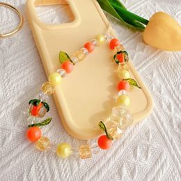 NEW 2024 Peach Beaded Mobile Phone Charm Strap Chain Lanyard Women Sweet Girls Jewelry Pearl Cellphone Flower Lanyard for IPhone Keychain- for