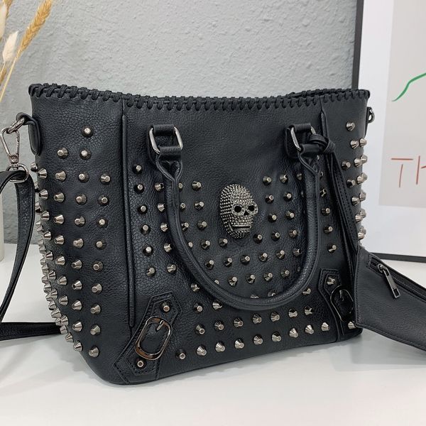 ¡Novedad de 2024! Bolso de mujer con remaches, bolso cruzado de cuero de Pu, bolso de Calavera, bolso de hombro Punk de calidad con cartera, bandolera