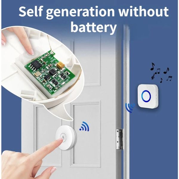 NOUVEAU 2024 Porte de porte sans fil étanche à alimentation auto-alimentée Lumière de nuit sans batterie Plug Plug Smart Home 1 2 Button 1 2 Récepteur 1.Maison intelligente