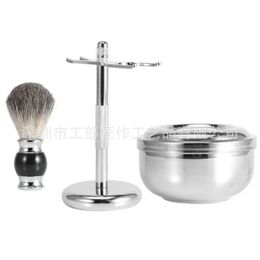 new 2024 Shaving Brush Badger Hair 26mm Wood Handle Clear Acrylic Stand Stainless Steel Bowl for Men Wet Shave Brushes Set Gift - for - for