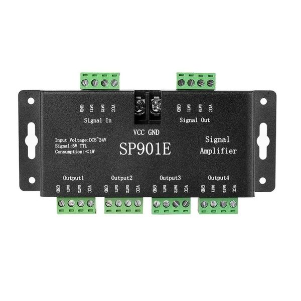 Nouveau amplificateur de signal SPI 2024 SP901E pour WS2812B WS2811 WS2813 Pixel RGB LED Signal Repeater Addressable Dream Color Tape DC5-24V1.
