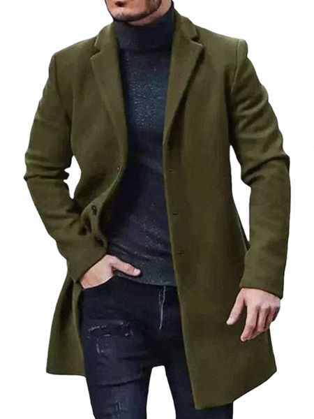 Nouveau 2024 Printemps Automne Hommes Lg Veste à boutonnage simple Solide Butt Manteaux Casual Loose Homme Trench sur manteau Vêtements d'extérieur x3In #