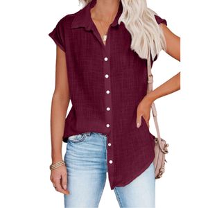 Nieuwe 2024 Zomer Solid Color Single Breasted Shirt Dames casual korte mouwen top