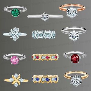 Nieuwe 2024 T Designer Classic Luxury Wedding Rings 925 Sterling zilveren brede smalle ring met diamant mode -accessoires sieraden cadeau voor vrouwen mannen groothandel