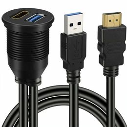 Nuevo 2024 USB 3.0 compatible con HDMI a HDMI Compatible + USB3.0 Aux Extensión Dash Panel Cable de montaje de montaje de automóvil para el automóvil Motocicleta para el automóvil