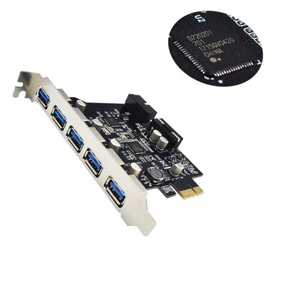 Nouveau adaptateur de concentrateur USB 3.0 PCI-E Carte d'extension 5 ports pour la carte de module d'extension PCI Express de bureau
