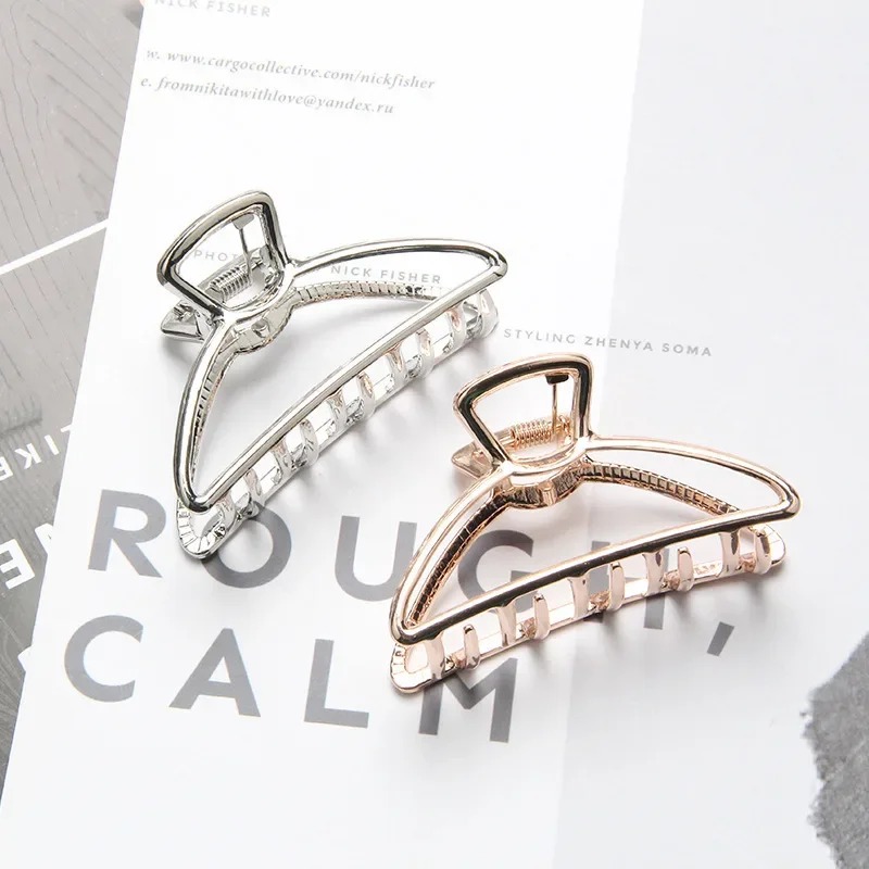 new 2024 Women Geometric Hair Claw Girls Clamps Gold Color Metal Crab Cross Clips Headband Hairpin Fashion New AccessoriesFor gold metal