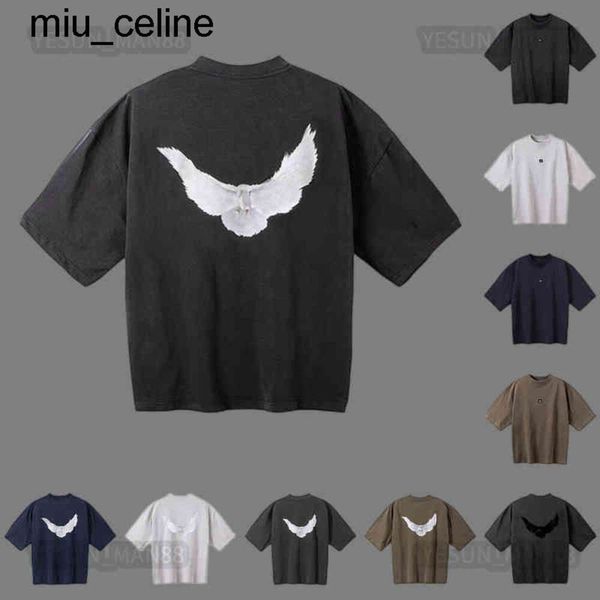 Nouveau 2024ss Designer Kanyes Classic Wests T-shirt Trois marques de mode Joint Peace Dove Imprimé Lavage Eau Manches Courtes Hommes Femmes T-shirts