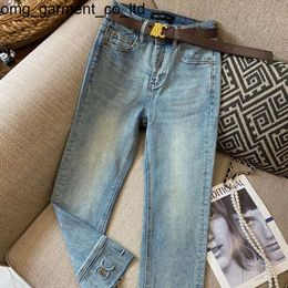 Nieuwe 2024ss damesjeans designer broek modemerk metalen charme letter grafische negenkwart denim broek hoge taille loszittende rechte broek jeans