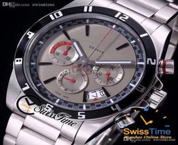 Nieuwe 20530n Miyota Quartz Chronograph Mens Watch Black Inner Gray Dial Stickers Roestvrij stalen armband Stopwatch Swisstime B6190491