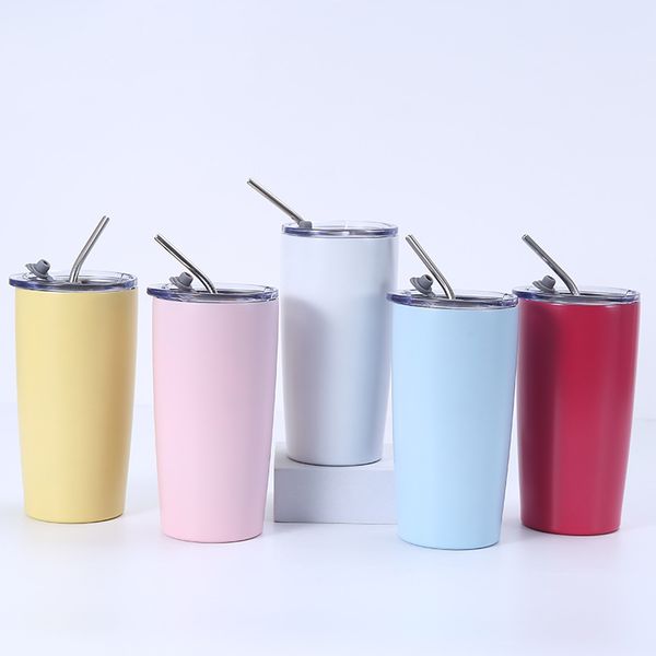 Nuevo vaso térmico de acero inoxidable de 20oz con tazas de tazas rectas de automóvil portátil de paja