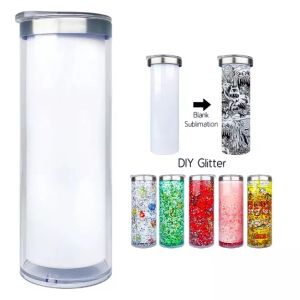 Nouveaux blancs de sublimation blancs de 20 oz Boule à neige à paillettes DIY Tasses à café de voyage en acier inoxydable droit Storyboard avec couvercles coulissants