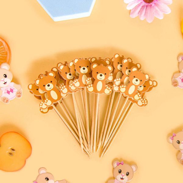 Nouveau 20 pièces mignon dessin animé imprimé gâteau belle ours motif Cupcake Toppers pour enfants bébé douche anniversaire Dessert décor