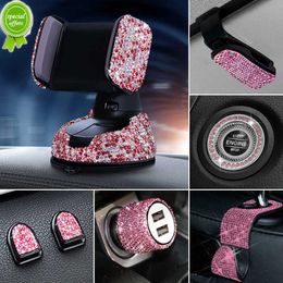 Nuevo 20 unids/set soporte de teléfono de coche de diamantes de imitación ganchos interiores universales para coche conjunto de almohadillas adhesivas rosa accesorios de coche ostentosos para mujer