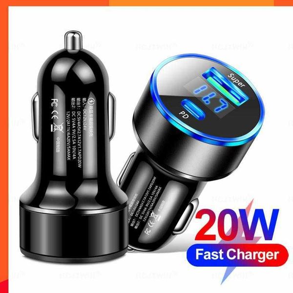 Nouveau 20w allume-cigare affichage numérique chargeur de voiture adaptateur type-c chargeur de téléphone accessoires de voiture chargeur de voiture multifonctionnel