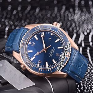 Nieuw 215.63.44.21.03.001 Rose Gold Blue Ceramic Bezel Blue Dial Co.Axial.8500 Automatic Mens Horloge Lederen 6 Stijl Top Edition OM369A1