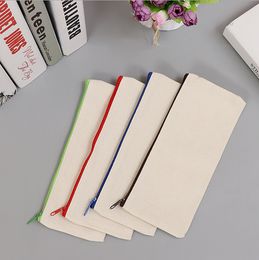 Nieuwe 21x9cm wit canvas leeg gewone rits potlood pen tassen kantoorbehoeften koffers koppeling organizer tas geschenk opbergvak