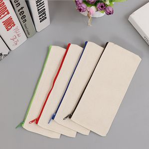 Nouveau 21x9 cm toile blanche blanc plaine fermeture éclair crayon stylo sacs étuis de papeterie pochette organisateur sac cadeau pochette de rangement