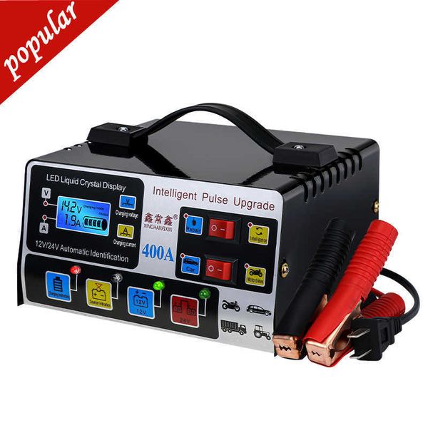 Nouveau chargeur de batterie de voiture 220W 12V 24V haute fréquence chargeur de réparation d'impulsion Intelligent automatique haute puissance Charge de batterie affichage LCD