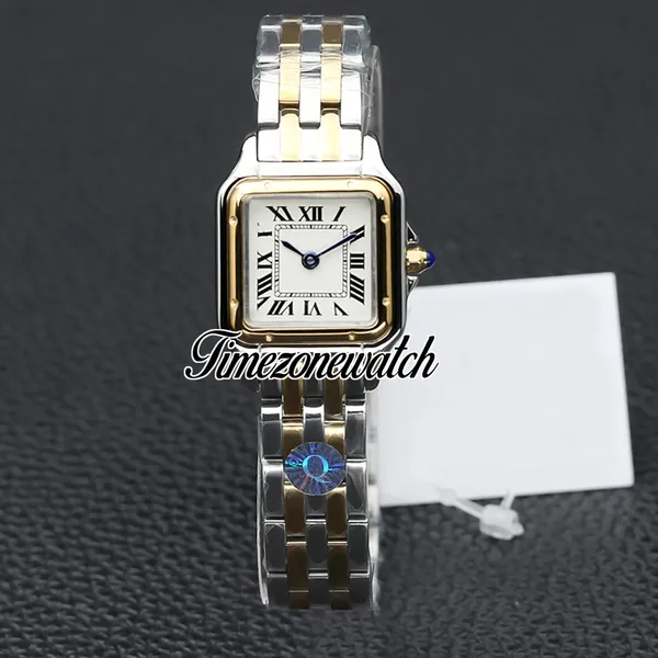Nuevo 22 mm Pequeño Panthere de W2PN0006 Reloj de cuarzo suizo para mujer Esfera blanca Caja de oro de 18 quilates en dos tonos Pulsera Relojes de moda para mujer Timezonewatch Z01I