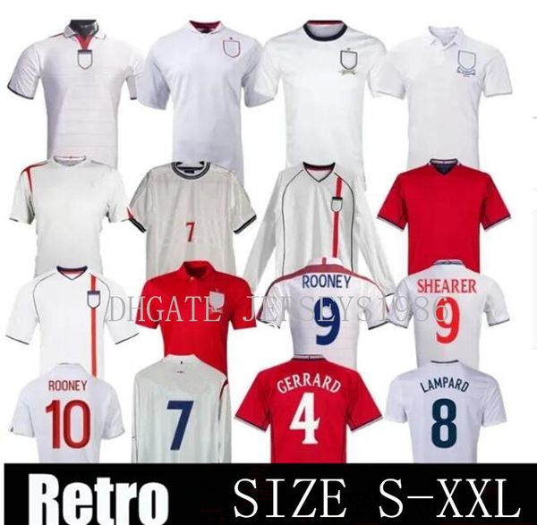 Gascoigne Southgate Englands Retro Soccer Jerseys 1990 96 Shearer Owen 98 Kids Vintage Football Shirts Rooney Gerrard Lampard 2000 02 04 06 Kit de football classique