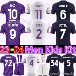 Nuevo 23 24 Jerseys de fútbol Fiorentina GONZÁLEZ KOUAME JORKO 2023 2024 AMRABAT J. IKONE Local Visitante Tercera camiseta de fútbol DODO JOVIC NICO Milenkovic Adulto Hombres Niños Kit Uniforme