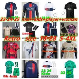 Nouveaux psps 23 24 HAKIMI PARIS Messis Soccer Jerseys Mbappe Sergio Ramos Vistinha N.Mendes Maillots de Football 2023 2024 Marquinhos Verratti Men Kids Kit Shirt Uniforms