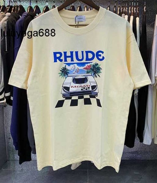 Nouveau 23ss 2023 Rhude T-shirt surdimensionné voiture de course Miami station limite marque de mode Hommes Femmes Pur coton À manches courtes graphique femmes hommes T-shirts