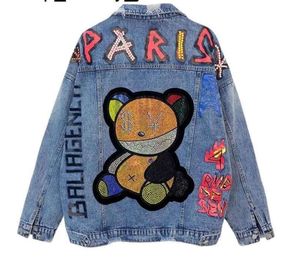Nouveau 23ss automne concepteur Denim vestes pour femmes ours modèle marque de mode Jean manteaux surdimensionné femme Letterman veste