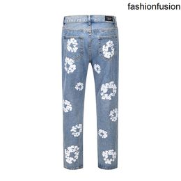 Nieuwe 23ss designer bloem volledige print jeans broek oversized streetwear modemerk rechte casual mannen vrouwen denim broek jeans broek gestapelde jeans mannen